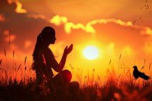 woman-praying-free-bird-enjoying-nature-sunset-background-hope-concept_661047-14791